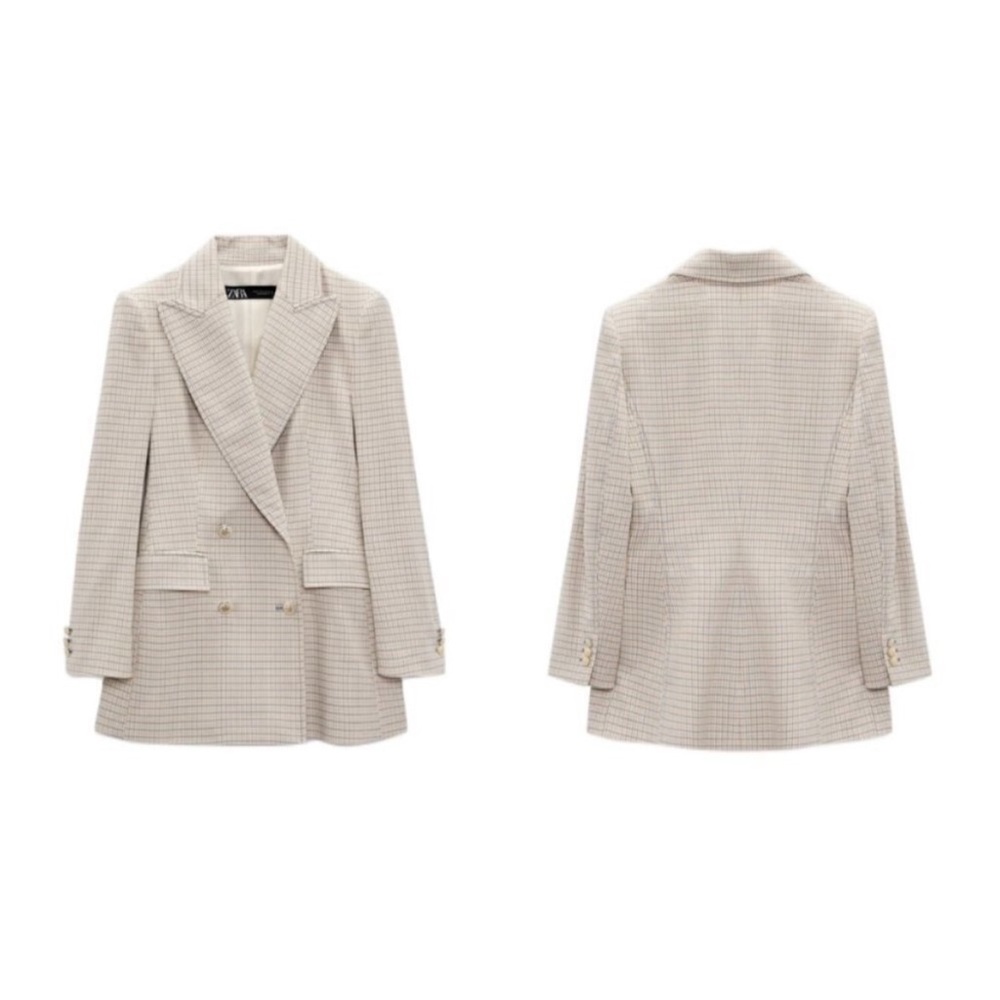 Zara Cream Double-Breasted Blazer - Picture 2 of 10